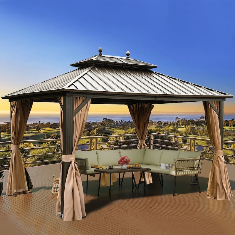 Outdoor Aluminum Hardtop Gazebo With Nettings And Curtains