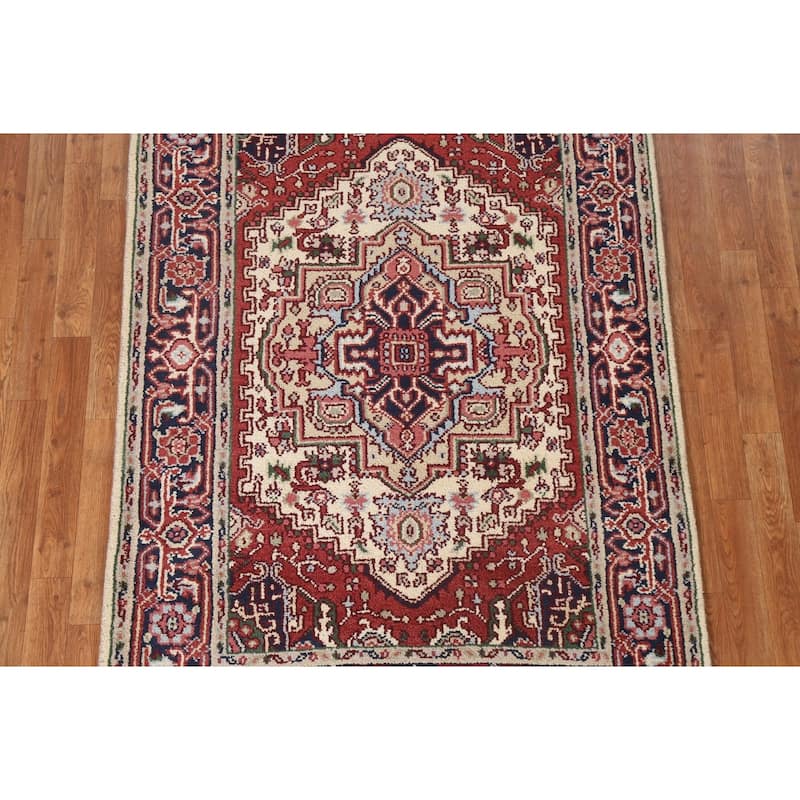 Geometric Traditional Heriz Serapi Oriental Wool Area Rug Hand-knotted - 4'0" x 5'11"