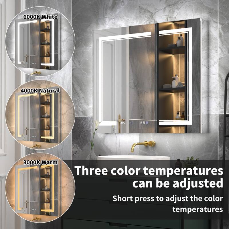 Modland Recessed Smart Mirror Cabinet 24-48x32" with Lights, Anti-Fog, Outlet & Magnifier - Adjustable Shelves