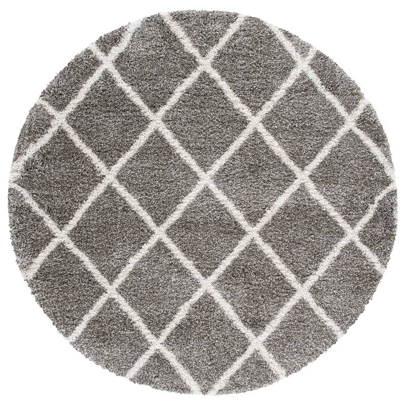 SAFAVIEH Hudson Shag Sherree Trellis 2-inch Thick Rug - 7' Round - Grey/Ivory