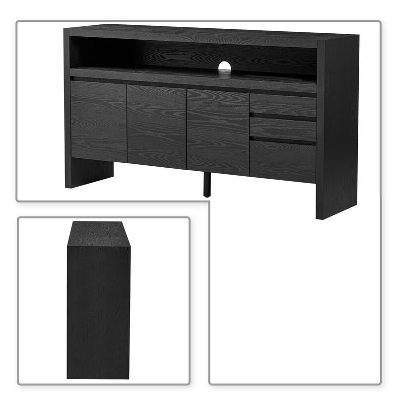 Modern Freestanding Wooden Sideboard with Three Drawers, Two Cabinets and a Shelf