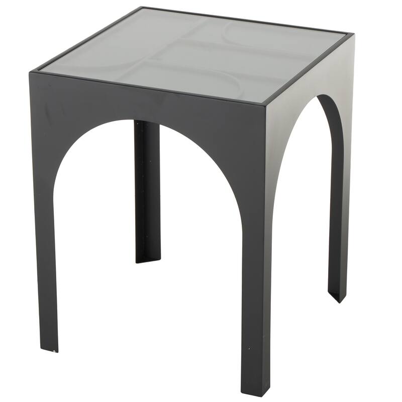 Metal Geometric Accent Table with Glass Top - Black - Roche River Decor - Black - 18"W, 22"H