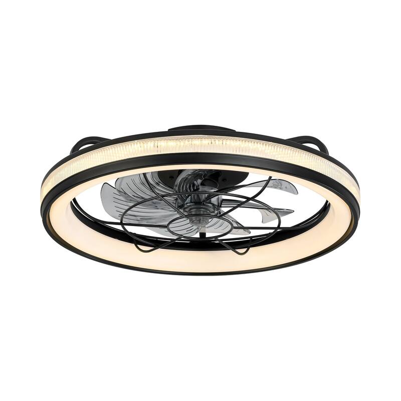 18.5 in. Modern Black Low Profile Semi-Flush Mount Dimmable Integrated LED Ceiling Fan with Remote Included