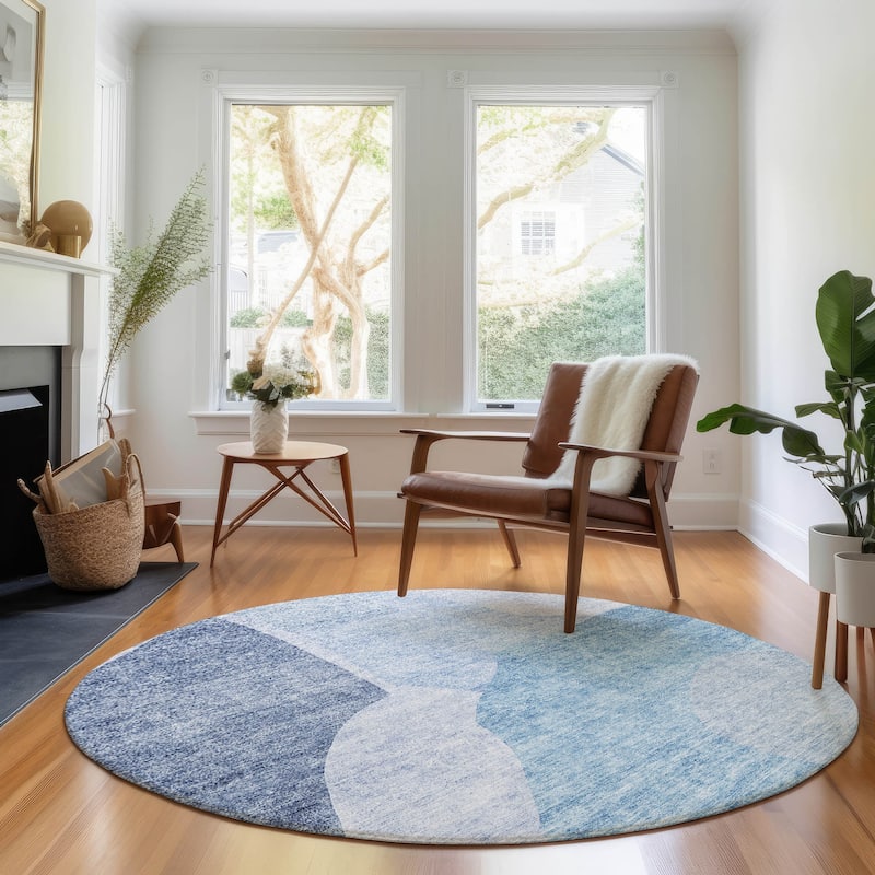 Premium Washable Super Soft Contemporary Geometric Mayfield Rug - Denim - 8' x 8' - Round