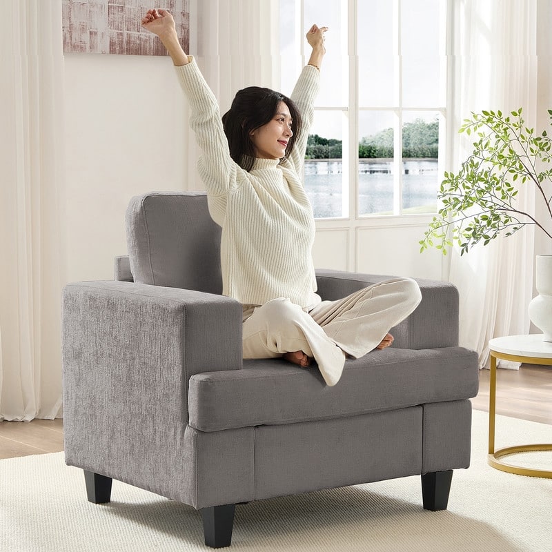 Mixoy W35" Chenille Fabric Armchair Sofa,Cloud Sleeper Comfy Upholstered Sectional Sofa Chair