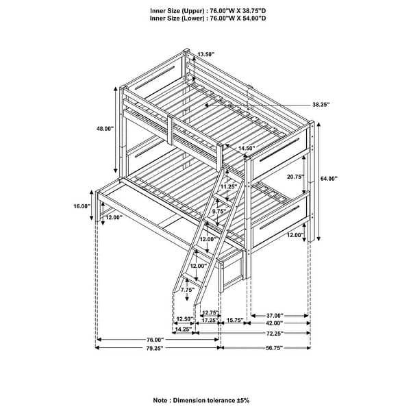 dimension image slide 3 of 4, Littleton Transitional Wood Bunk Bed with Slatted Mattress