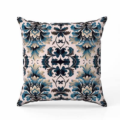 Damask Rapture Indoor/Outdoor Reversible Throw Pillow Turquoise and Beige