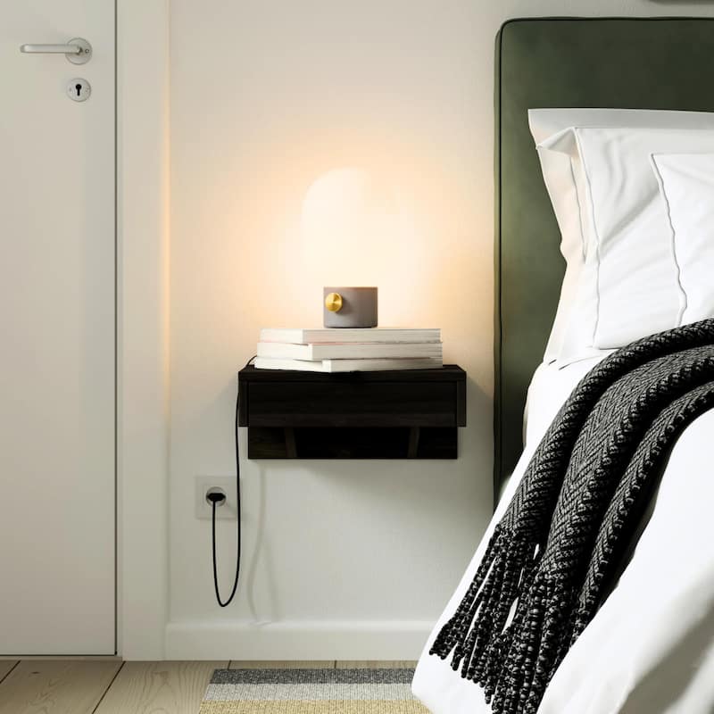 Set of 2 Black Floating Nightstands with Drawers and Shelf