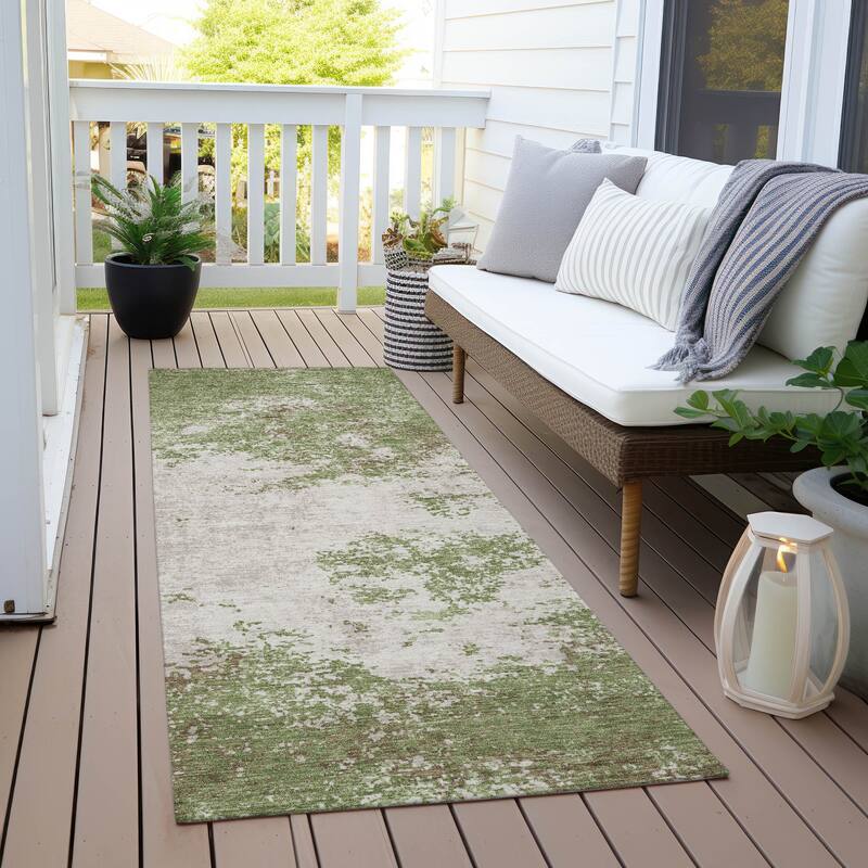 Machine Washable Indoor/ Outdoor Abstract Pixels Chantille Rug