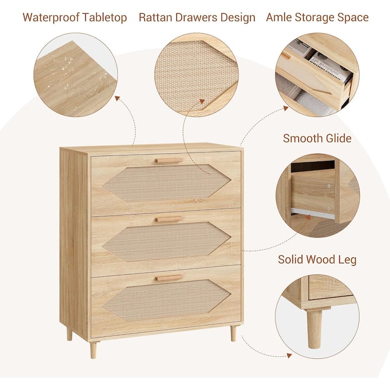 Rustic Oak 3 Drawer Dresser for Bedroom