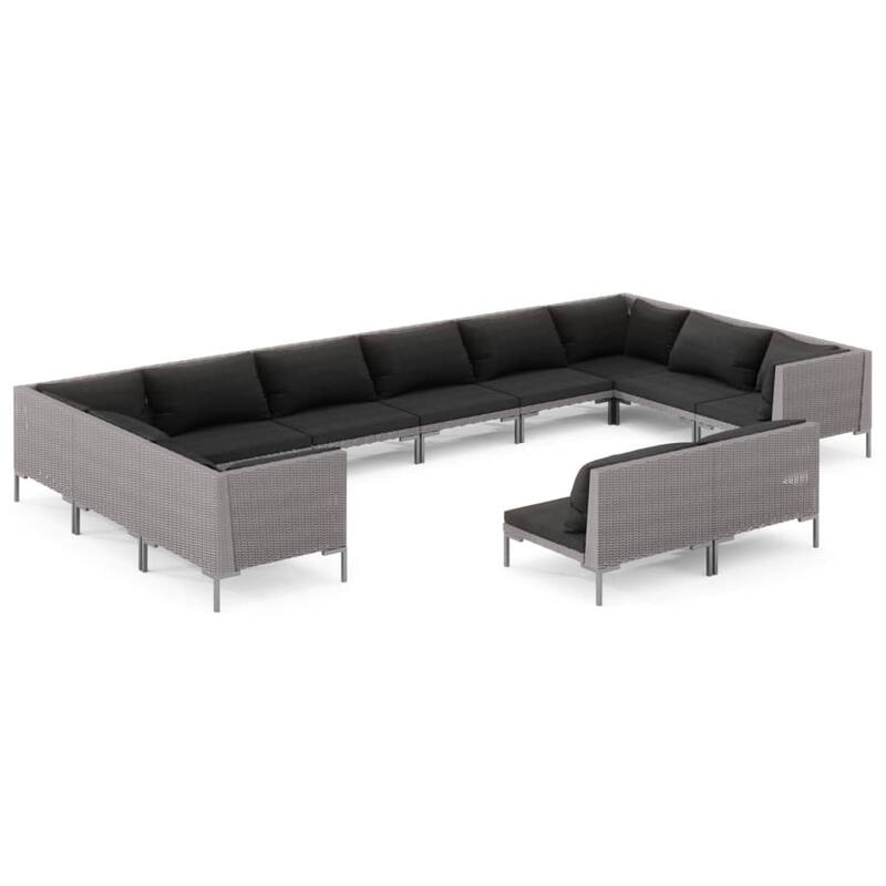 vidaXL Patio Lounge Set Outdoor Sectional Sofa Set Table Poly Rattan Dark Grey - 27.6" x 27.6" x 24"