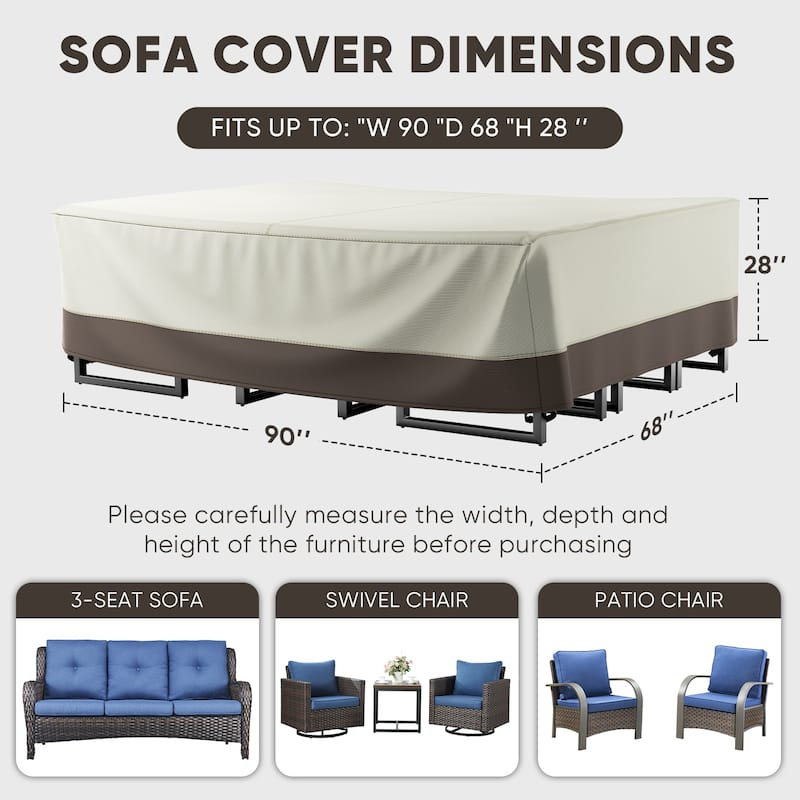Heavy Duty Patio Sofa Cover, Waterproof 3-Seater Outdoor Sofa Cover