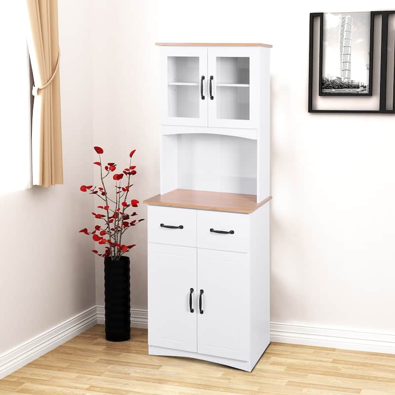 Modern Farmhouse Style Wooden Kitchen Dining Room Storage Cabinet - White+Natural