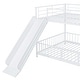 preview thumbnail 36 of 70, Metal Bunk Bed with Slide and Door, Twin Over Twin/Full Over Full Low Bunk Bedframe with Fence Guardrails and Ladder for 2 Kids