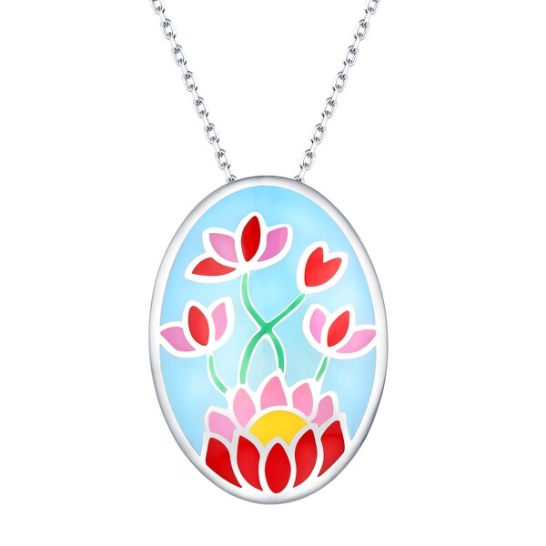 Vedantti Madhubani Art Lotus and Sunflower Multi Color Enamel Necklace