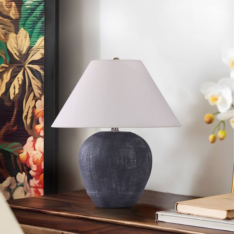 Global Accent Ceramic Table Lamp with Linen Shade - Small size: 18"H x 15"W x 15"D - Dark Grey
