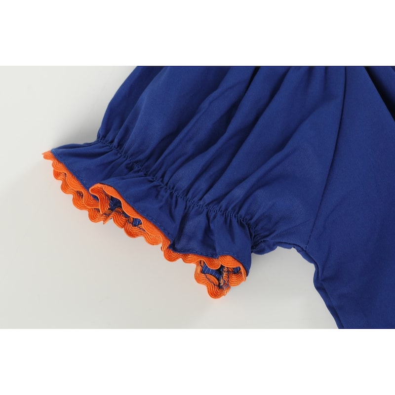 Lil Cactus Blue and Orange Football Smocked Bishop Dress