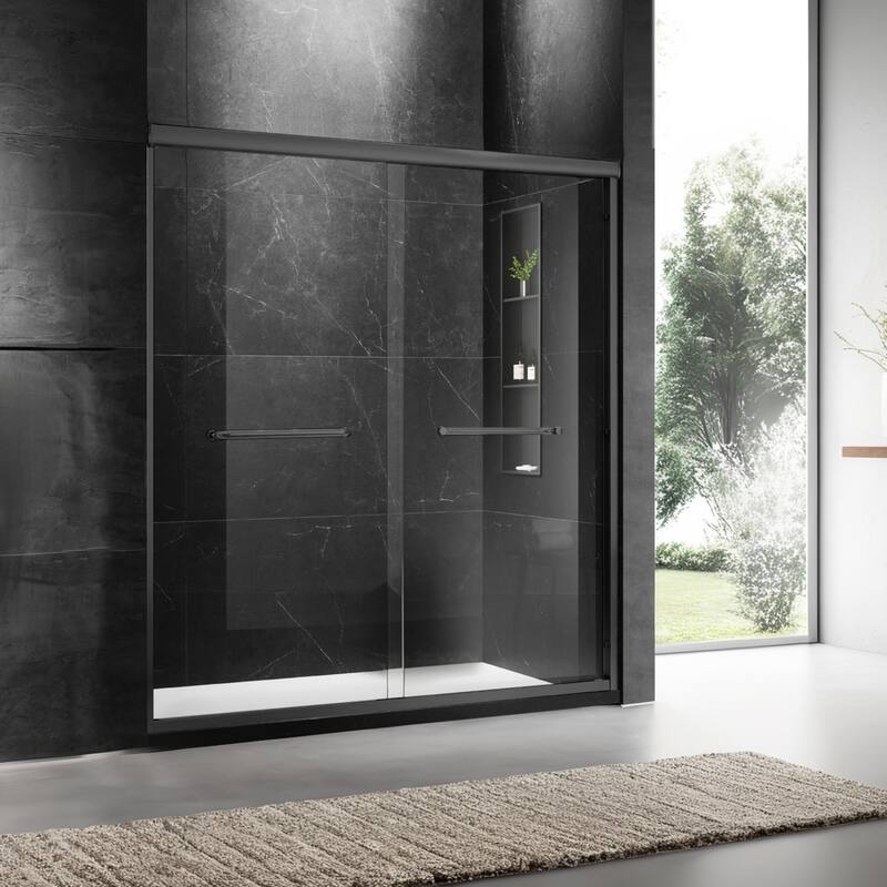 60" W x 74" H Door Sliding Frameless Shower Door with 6mm Tempered Glass - Matt Black