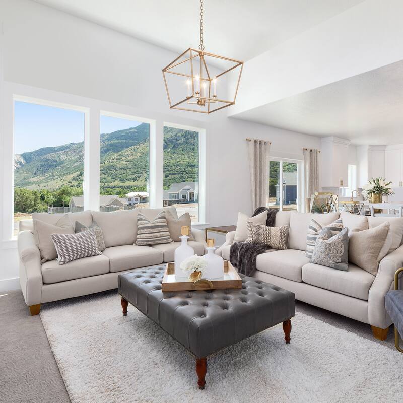 Modern Glam Gold 4-Light Geometric Lantern Cage Chandelier for Foyer - L17.5"*W17.5"*H20"