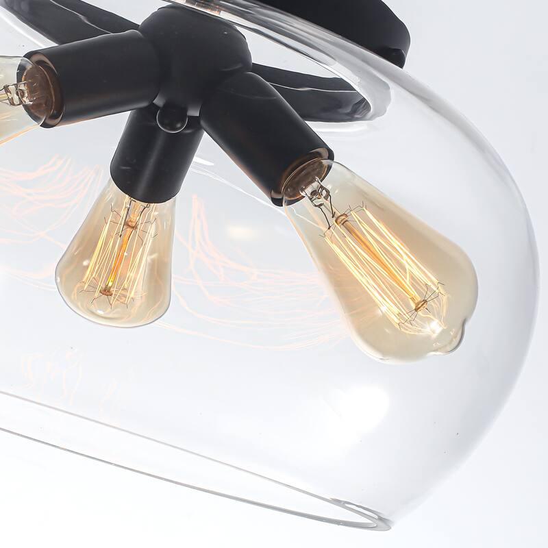 Simple and elegant adjustable height 3-light metal pendant lamp with glass lampshade