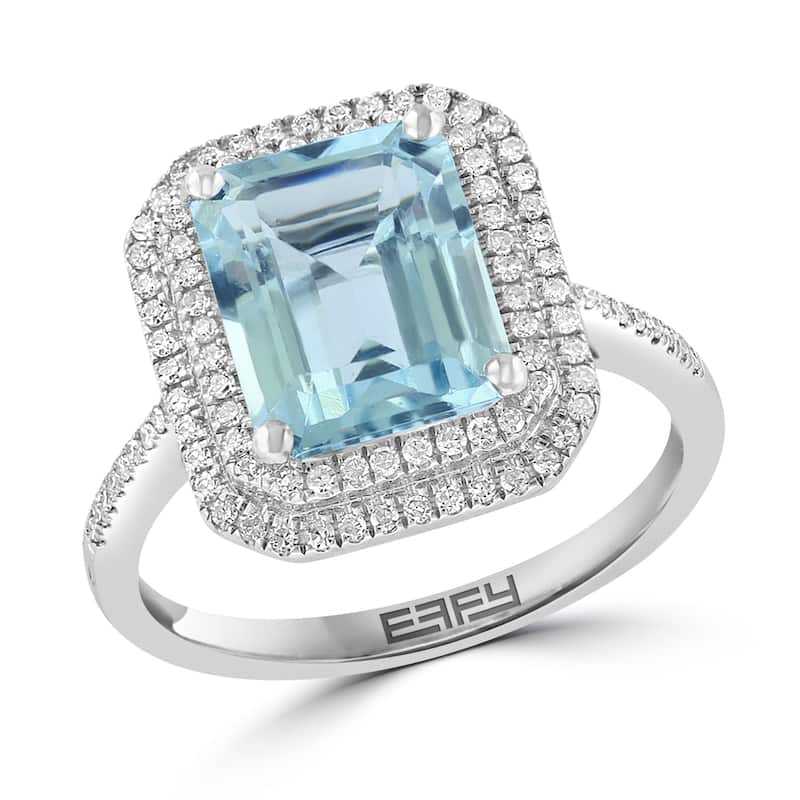 EFFY 14K Gold Diamond,Aquamarine Emerald Cut Ring