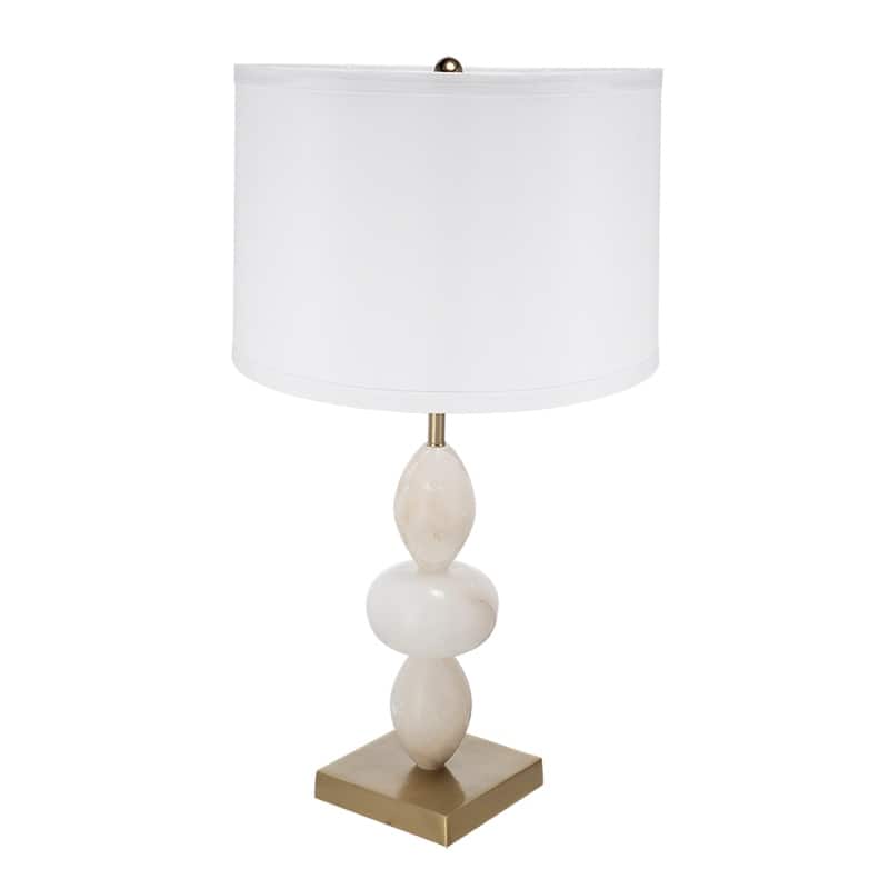 D14x26.3" White and Gold Three Tiered Round Table Lamp with Drum Shade