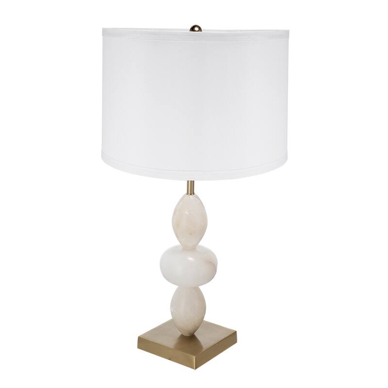 White and Gold Three Tiered Round Table Lamp with Drum Shade(Lamp Shade Assembly Required)
