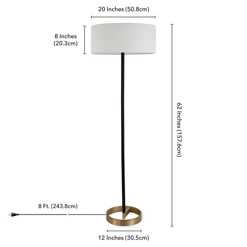 Estella Matte Black and Brass Floor Lamp with Linen Shade