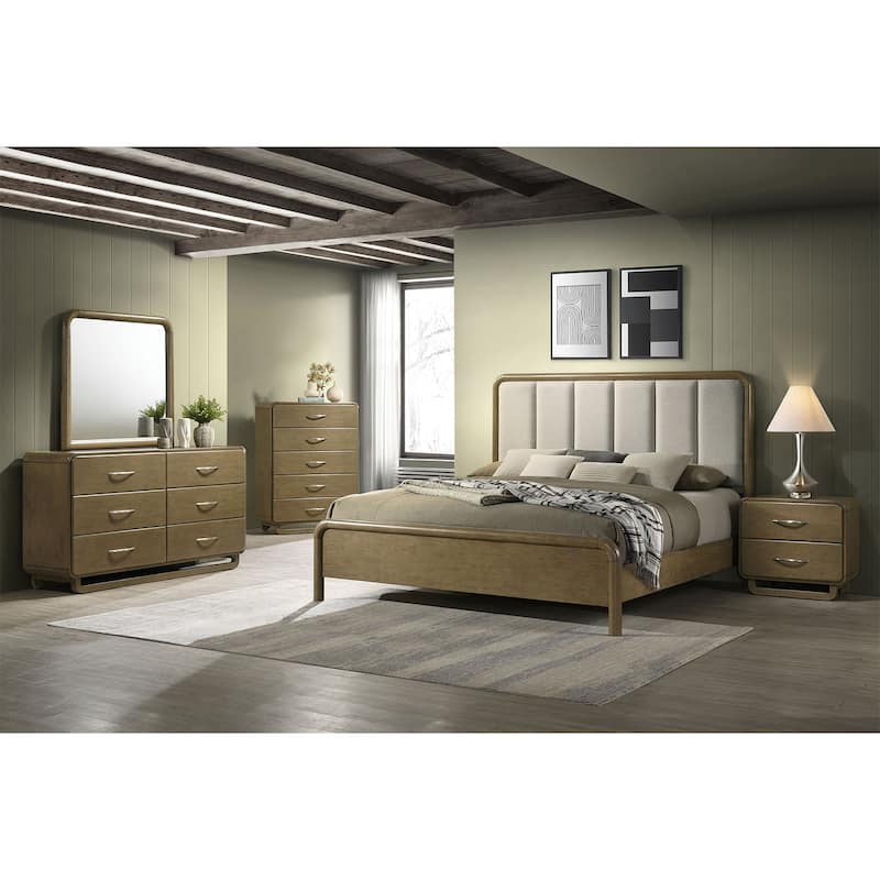 Upholstered Queen Size Bedroom Set in Nutmeg and Beige
