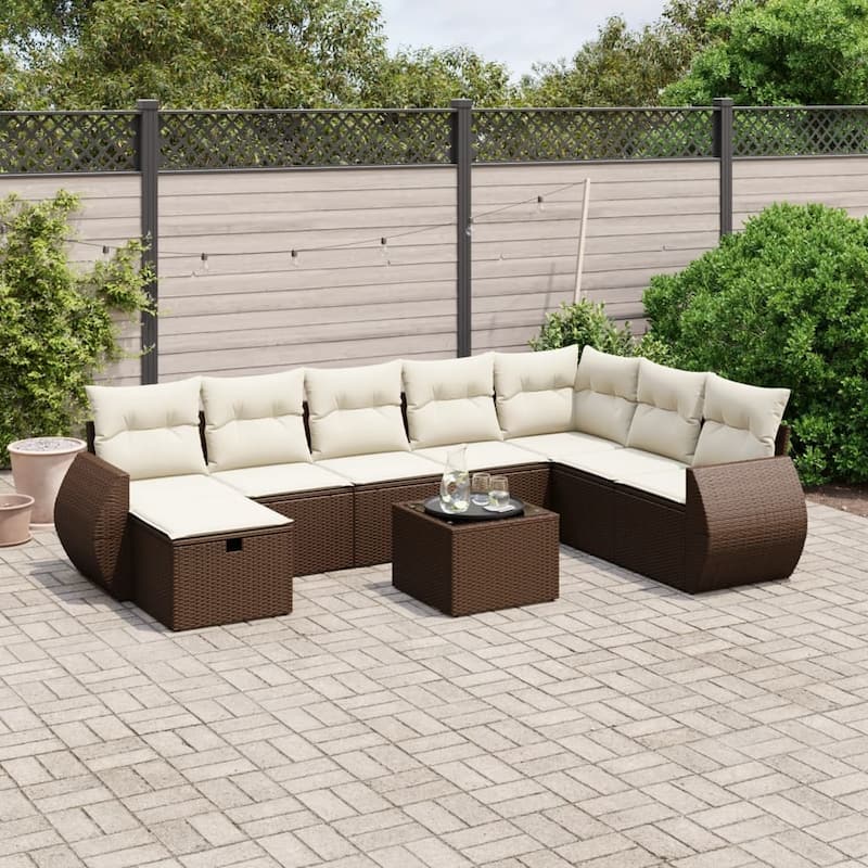 vidaXL Garden Sofa Set - Brown and cream Large 24.6 x 27.6 x 27.2