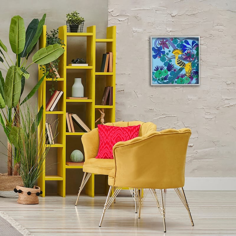 Stupell Whimsical Yellow Bird & Flowers Framed Giclee Art Design By Kay Widdowson