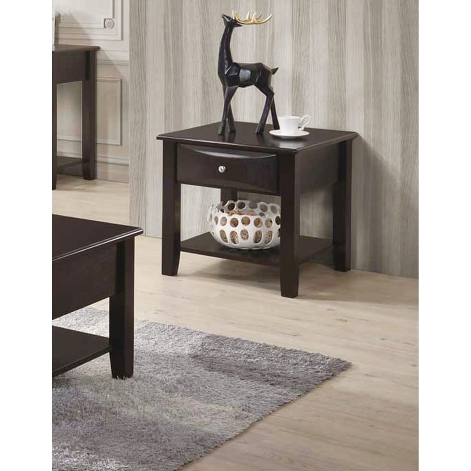Modern Wooden End Table, Sofa Side Table with Drawer and Shelf