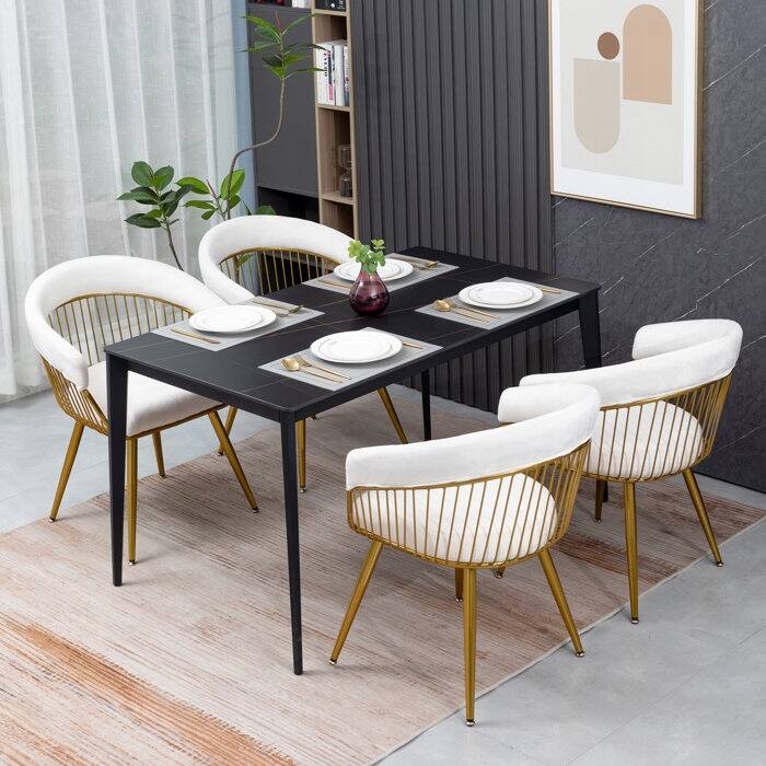 XINMICS Modern Dining Chair, Velvet Back Armchair for Living Room/Study, Set of 2/4/6 - set of 4 - Beige