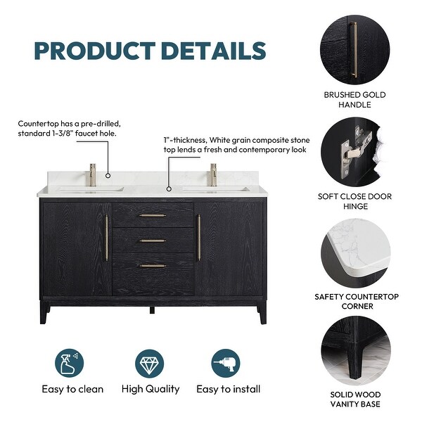 Gara Double Bath Vanity with Composite Stone Top without