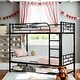 preview thumbnail 13 of 22, Metal Loft Bed with Storage Space and Ladder, Twin Over Twin Black