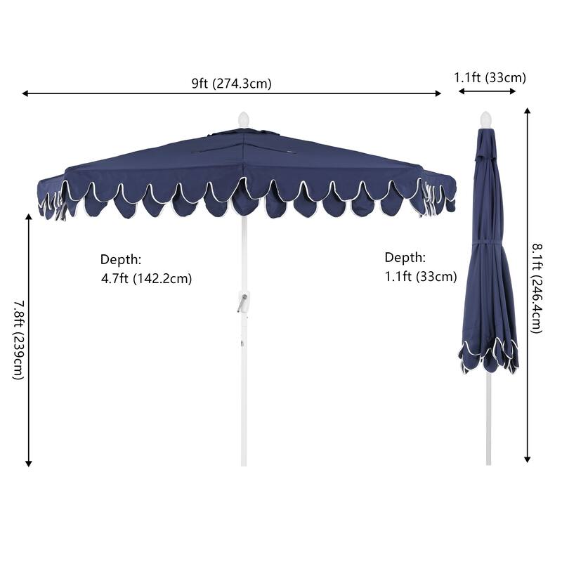 9 ft Market Patio Half Umbrella with Crank, Tilt Button and UV Protection