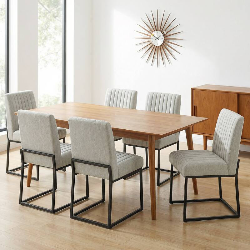 Mid Century Modern Dining Chair with Black Metal Legs