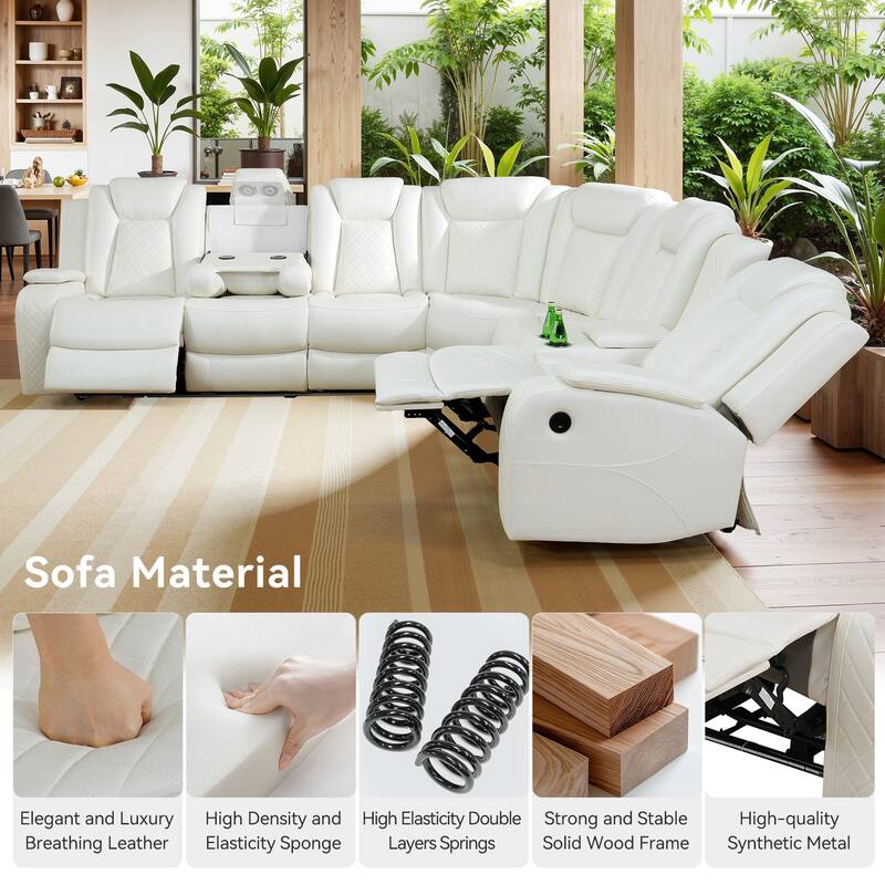 Off-White Breathing Leather 3-Piece Living Room Recliner Sofa set