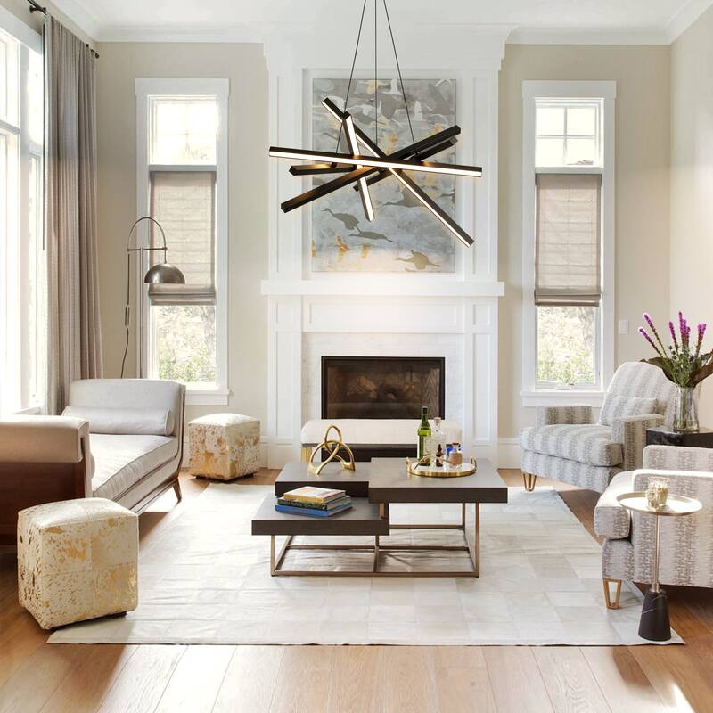 55-Watt 6-Light Modern Industrial Black Sputnik Rectangle Metal Integrated LED Chandelier for Living Room, Bedroom