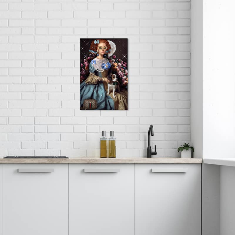 Wynwood Studio Canvas Fashion and Glam Luxe Girl with Dog Blue and Traditional Wall Art Canvas Print - 24 x 16