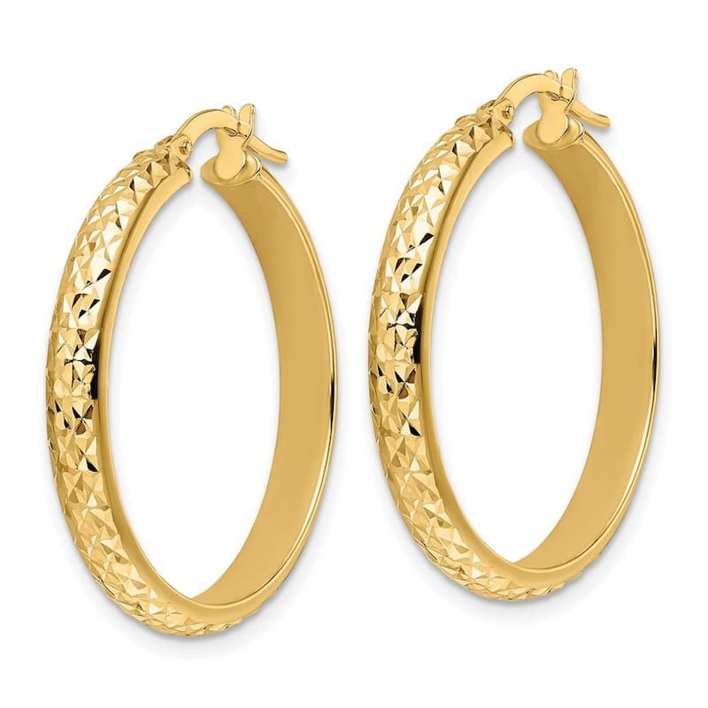 Curata 14k Yellow Gold Full Diamond Cut 28x4mm Hoop Earrings