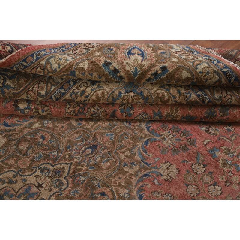 Hand Knotted Oriental 100% Wool Carpet Traditional Floral Pink Mashad Area Rug - 12' 10'' X 9' 7''