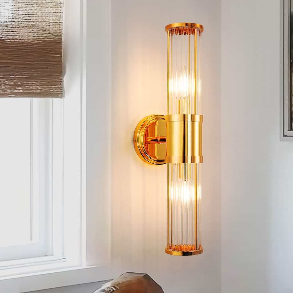 YANSUN Crystal Vanity Light in Gold Finish with E12 Bulb Base for Stylish Home Illumination - 19.6*3.3*6.3