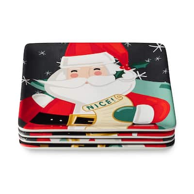 Certifed International Christmas Whimsy Santa Set of 4 Dessert/Salad Plates 8.5" Assorted Designs - 8.5 L x 8.5 W x 1 H