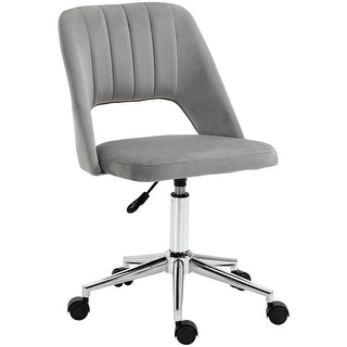 Velvet Mid Back Home Office Chair with Wheels, Ergonomic Study Seat, Upholstered Tufted Chairs with Hollow Back Design - N/A