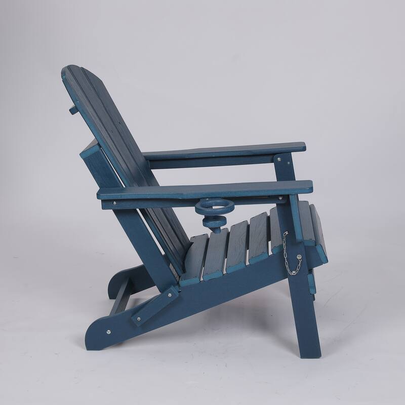 HDPE Folding Adirondack Chair with Dual Cup Holder - Composite Adirondack Chair with Wood Texture