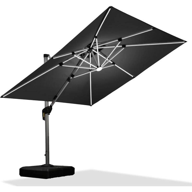 PURPLE LEAF 9 ft Double Top LED Square Patio Cantilever Umbrella