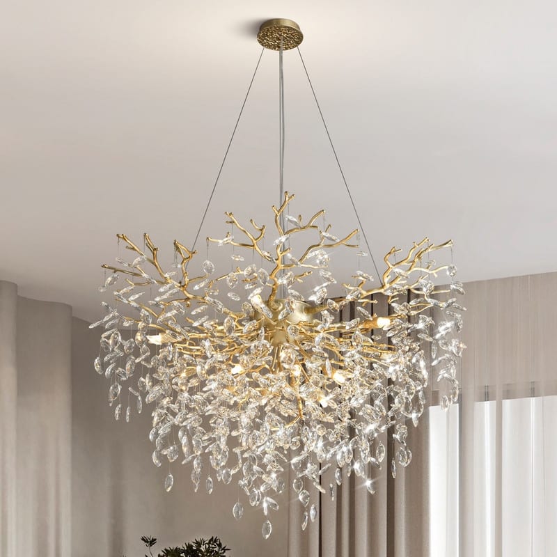 Modern Round Branch Crystal Chandelier, 600-1200mm Diameter, Marquise Cut Crystal Pendant Light - 40in - Gold