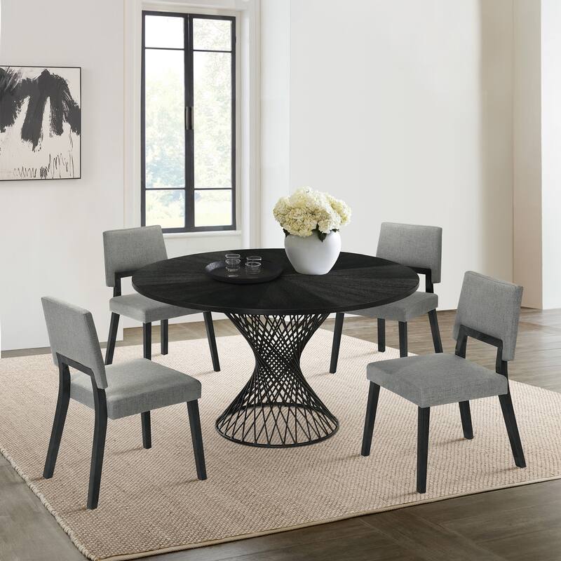 Cirque Channell Black Wood and Charcoal Upholstered 5 Piece Round Dining Set - Charcoal/Black