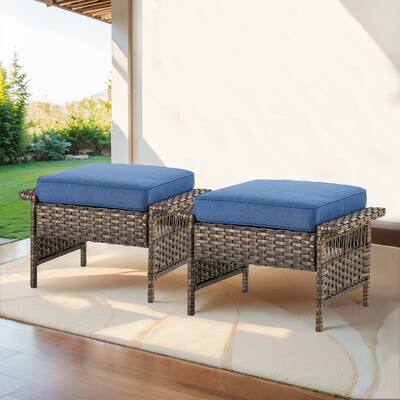 Outside Wicker Ottoman Footstools Set